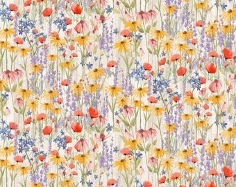 Enjoy the Little Things Y4059-11 light khaki digital wildflowers by Dan DiPaolo for Clothworks