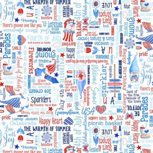 May include: A white background with red, white, and blue text and images. The text includes phrases like "The Warmth of Summer", "Fourth of July", "Happy Heart", "Bonfire", "Sparklers", "Land of the Free", "Stars & Stripes", "Happy Birthday America", and "Let Freedom Ring".