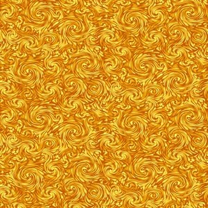 May include: A seamless pattern of swirling, abstract shapes in shades of gold and yellow. The pattern is reminiscent of a painting, with a textured, brushstroke effect.