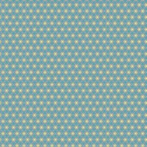 May include: A seamless pattern of repeating blue and yellow stars on a light blue background.