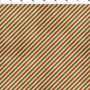 May include: Red and green striped fabric with a vintage, textured look. The stripes are diagonal and the fabric has a subtle, faded appearance.