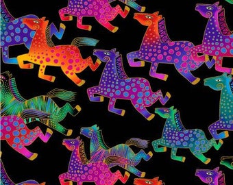 End of bolt 33” Fiesta Horses Y3409-3M black running horses with metallic by Laurel Burch for Clothworks