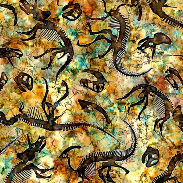 Prehistoric 1649-27990-S Dino skeletons- Amber by Dan Morris for QT Fabrics