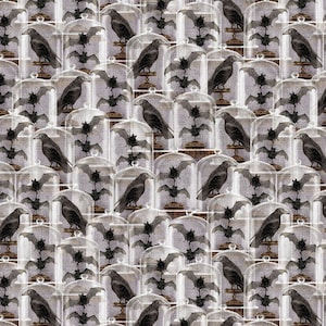 Spooky Vibes 2723-90 light gray crows in bell jars  by Erin Wilde for Blank
