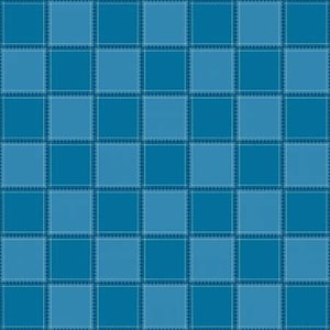 May include: A blue and light blue plaid pattern with a white border around each square.
