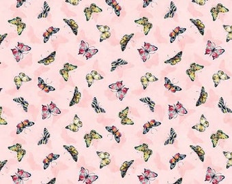 Among the Branches 39757-353 pink butterfly toss  by Susan Winget for Wilmington Prints