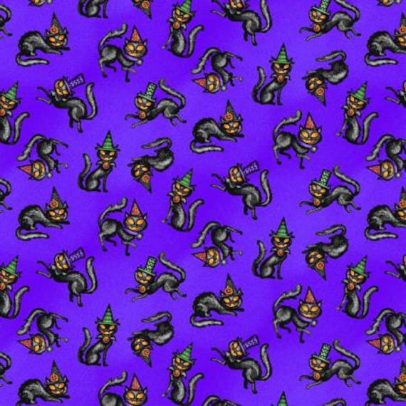 Spooky Town 9113M-59 Purple Tossed Cats With Metallic by