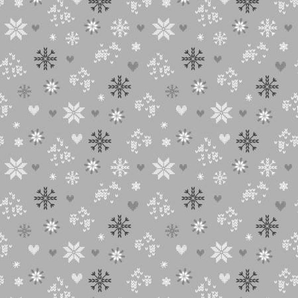 Knit and Caboodle 12753-08 snowflake love gray by Kanvas for Benartex