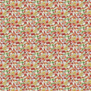 May include: A seamless pattern featuring a variety of small, colorful flowers on a white background. The flowers are red, yellow, pink, and green. The pattern is perfect for fabric, wallpaper, or other decorative purposes.
