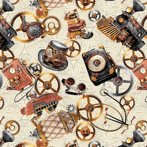 Time Travel 3020-41 ivory steampunk motifs by Urban Essence Designs for Blank