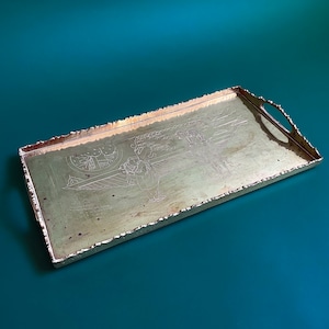 Chinese Brass Vanity Tray with Handles, Art Deco Era