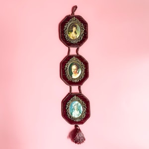 Victorian Ladies Portrait Wall Hanging with Velvet and Silk Tassle, 3-Panel, Cameo Creations