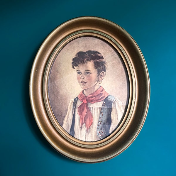 1940s Portrait of Bohemian Boy in Gilt Oval Frame, "Chiko" by Anne Allaben