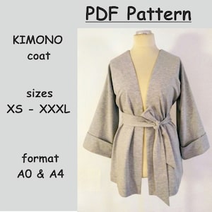KIMONO pattern , Coat Pattern without instruction, Kimono Sewing Patterns, PDF kimono Pattern