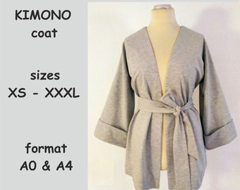 Patrón KIMONO, Patrón de abrigo sin instrucción, Patrones de costura de kimono, Patrón de kimono PDF
