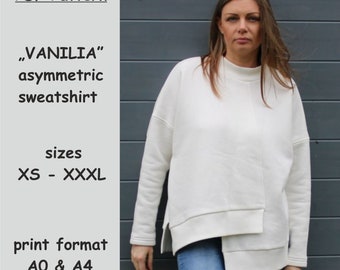 VANILIA Asymmetrisches Sweatshirt mit Anleitung, Sweatshirtmuster, Blusenmuster, Schnittmuster, PDF-Schnittmuster