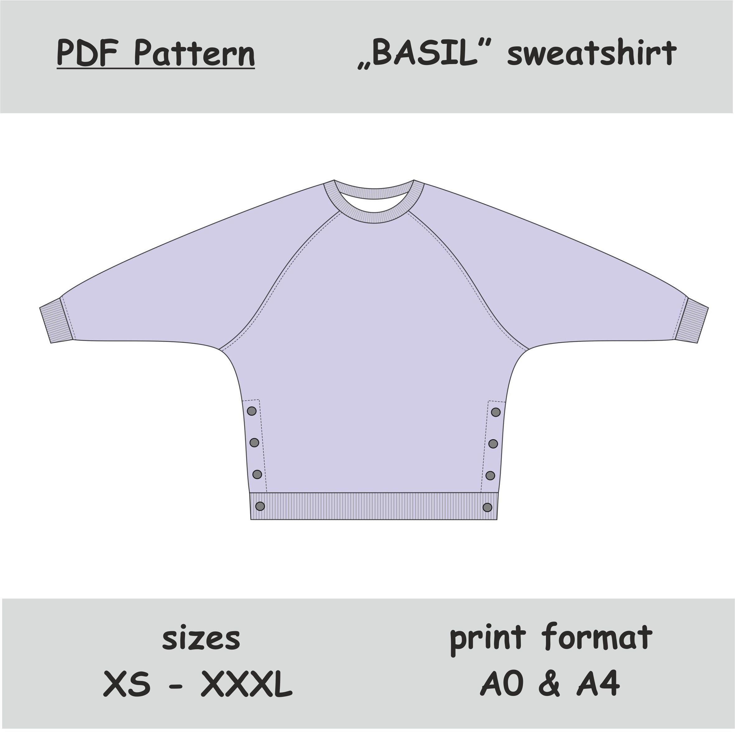 Raglan Sleeve Sweatshirt Pattern, Sweatshirt Pattern, Blouse Pattern
