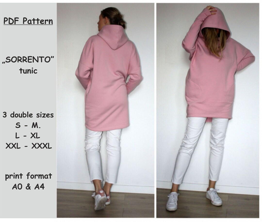 Sweatshirt Tunic Pattern Pattern Sewing Hoodie Pdf, Hoodie Tunic Pattern , Sewing Patterns, PDF ...