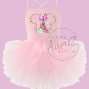 Cinderella Castle Tutu Dress | Disney Park Outfit for Girls | Watercolor Princess Dress | Pink Baby Girl Leotard | Toddler Tulle Dress