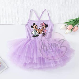 Halloween Minnie Mickey Tutu Romper | Baby Girl Disney Dress | Purple Toddler Pumpkin Outfit | Vampire Witch Baby Costume | Park Day Tutu