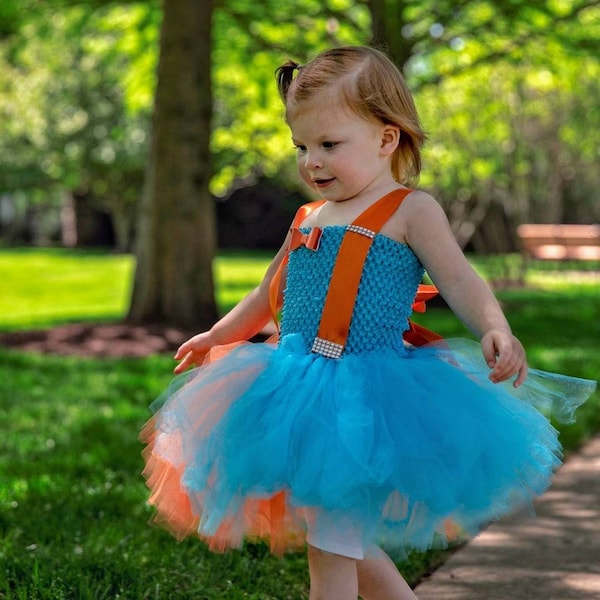 vestido de disfraz de tutú de cumpleaños azul y naranja