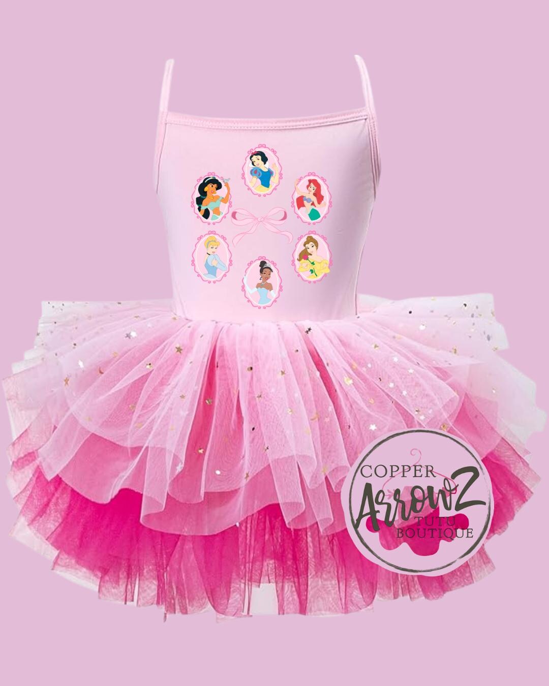 disney princess tutu dress Disney T-Shirt and Skirt Set for Toddler Girls Print On Bodice Inspired By Tianas Dress Layers Of Tulle Petals Overlaid On Skirt Worn Above The Knee Body Posh Peanut Girl's Disney Tiana