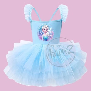 Elsa Frozen Tutu Dress – Blue Toddler Leotard with Tulle, Disney Trip Outfit, Princess Birthday Dress