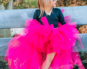 Hot pink fuschia high low tutu skirt, hot pink high low tutu, pink tutu