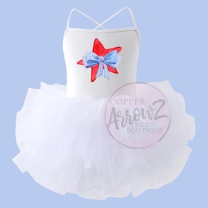 Patriotic Tutu Outfit – Red Star & Coquette Bow Dress – 4th of July, Military Kids, Pageant Outfit