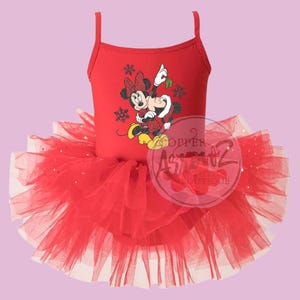 Red Christmas Tutu Dress | Mickey & Minnie Snowman Outfit | Disney Holiday Tulle Sleeve Leotard
