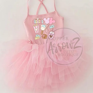 Disney Snacks Tutu Dress – Pink Leotard with Pastel Park Treats, Toddler Girl Retro Disney Outfit