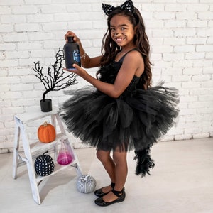 Black Cat Tutu Costume Dress: Halloween Outfit with Tail