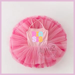 Mono de tutú para hermana mayor / Malla rosa con letras multicolor / Traje de hermana mayor para niña pequeña / Vestido para revelar el amor entre hermanos