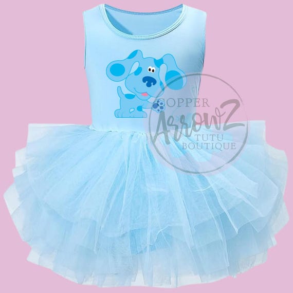blues clues dress Blues Clues Tutu Dress Girl, Blue Birthday Outfit Toddler, Puppy Birthday Dress, Blue Tutu Dress Girl, Cartoon Birthday Outfit, Tutu Leotard