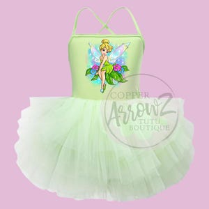 Conjunto de Campanilla para niña / Mono con tutú verde / Vestido de hada para viaje a Disney / Conjunto de cumpleaños para niña pequeña / Disfraz de cuento de hadas