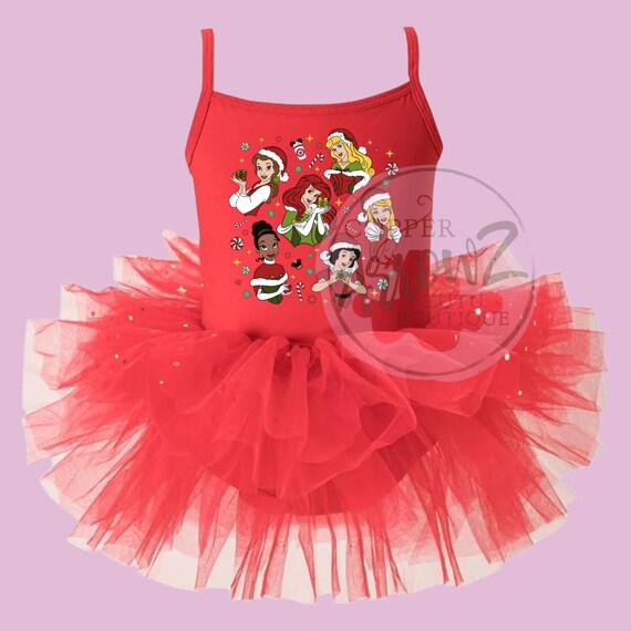 Red Disney Princess Christmas Tutu Dress | Holiday Tulle Sleeve Leotard |  Santa Hat Princess Outfit