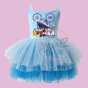 Disney Cruise Baby Tutu – Light Blue Toddler Dress with Coquette Bow – DTF Printed Vacation Outfit – Girl Summer Cruise Wear