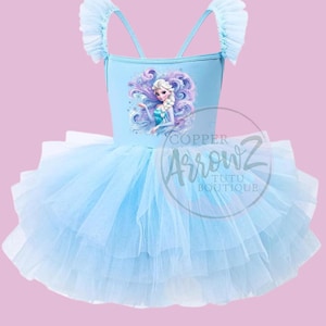Elsa Frozen Tutu Dress – Blue Toddler Leotard with Tulle, Disney Trip Outfit, Princess Birthday Dress