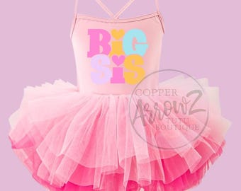 Big Sister Tutu Romper for Girls | Pink New Baby Announcement Outfit, Sibling Photo Shoot Look