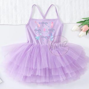 Mermaid Birthday Tutu Dress | Light Purple Girl Party Outfit | Ocean Party Dress with Seashell & Bows | Toddler Mermaid Birthday Look
