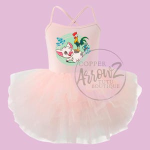 Light Pink Moana Tutu Leotard with Pua and Heihei | Disney Cruise & Hawaiian Party Outfit