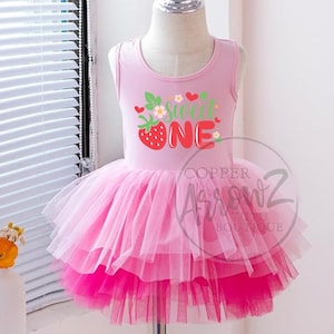 Sweet One Strawberry 1st Birthday Tutu Dress – Pink Ombre Leotard