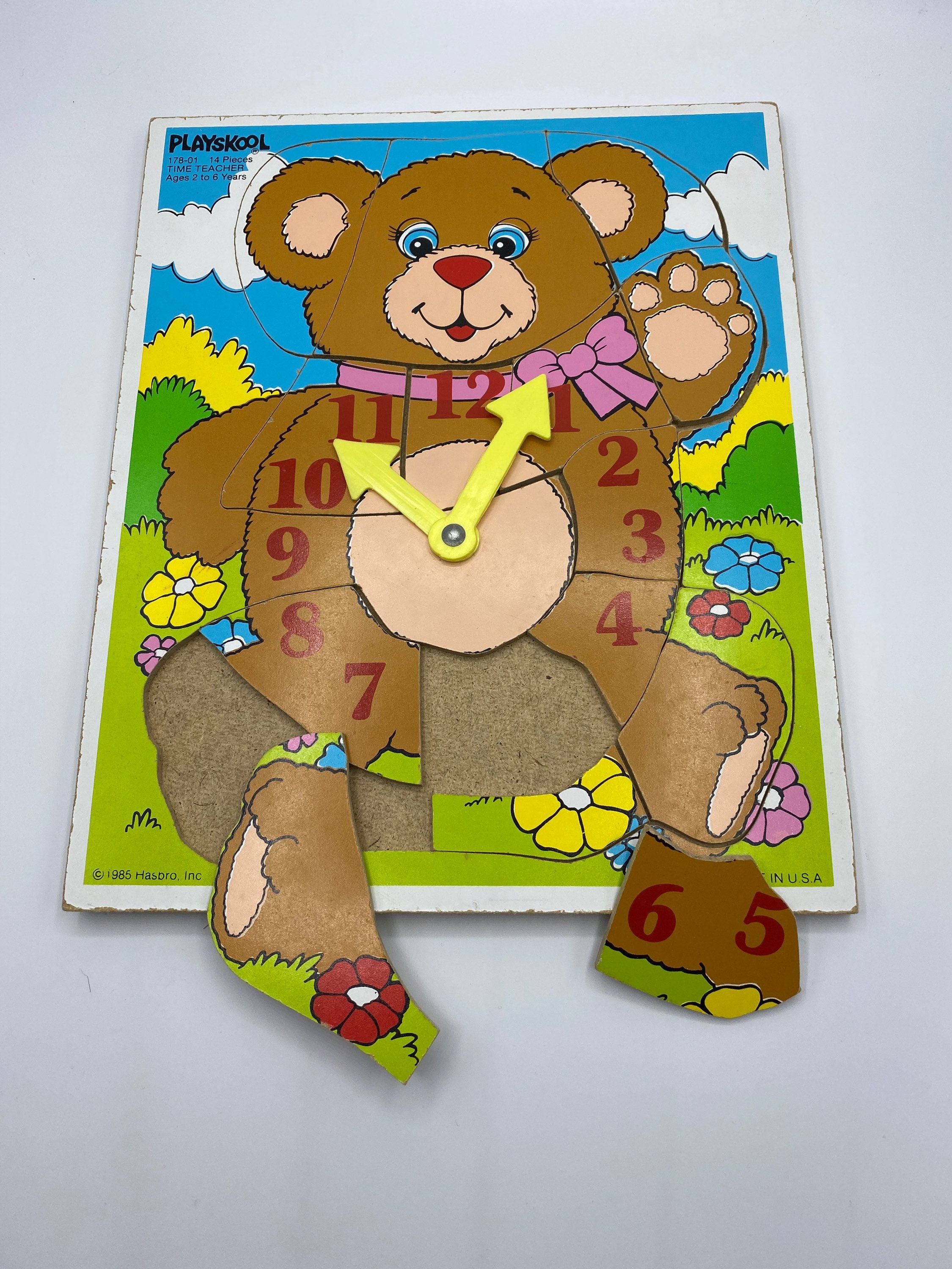 Vintage Playskool Wooden Puzzle Time Teacher 1985 Hasbro Etsy