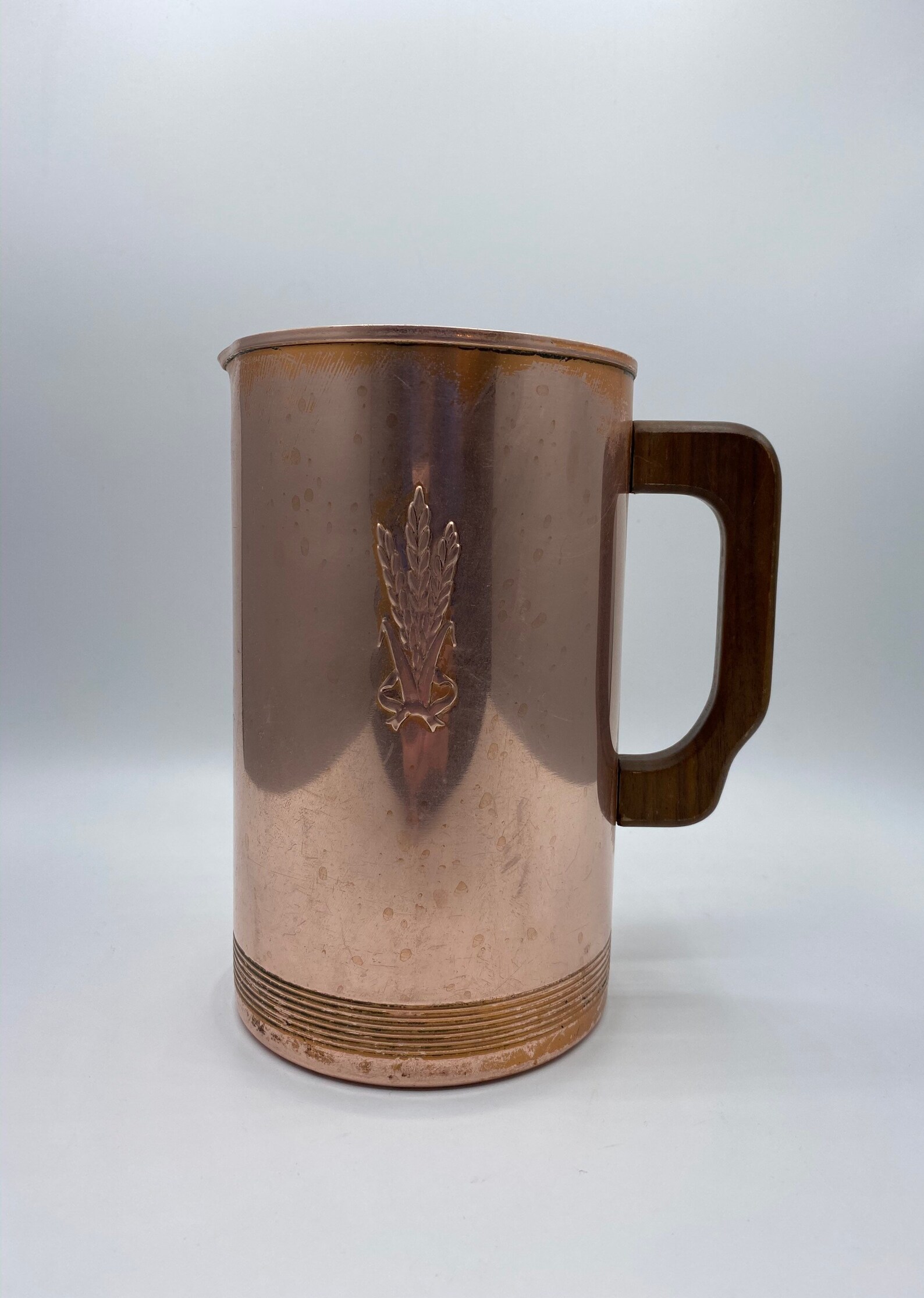 Vintage Copper Pitcher with Wooden Handle Etsy