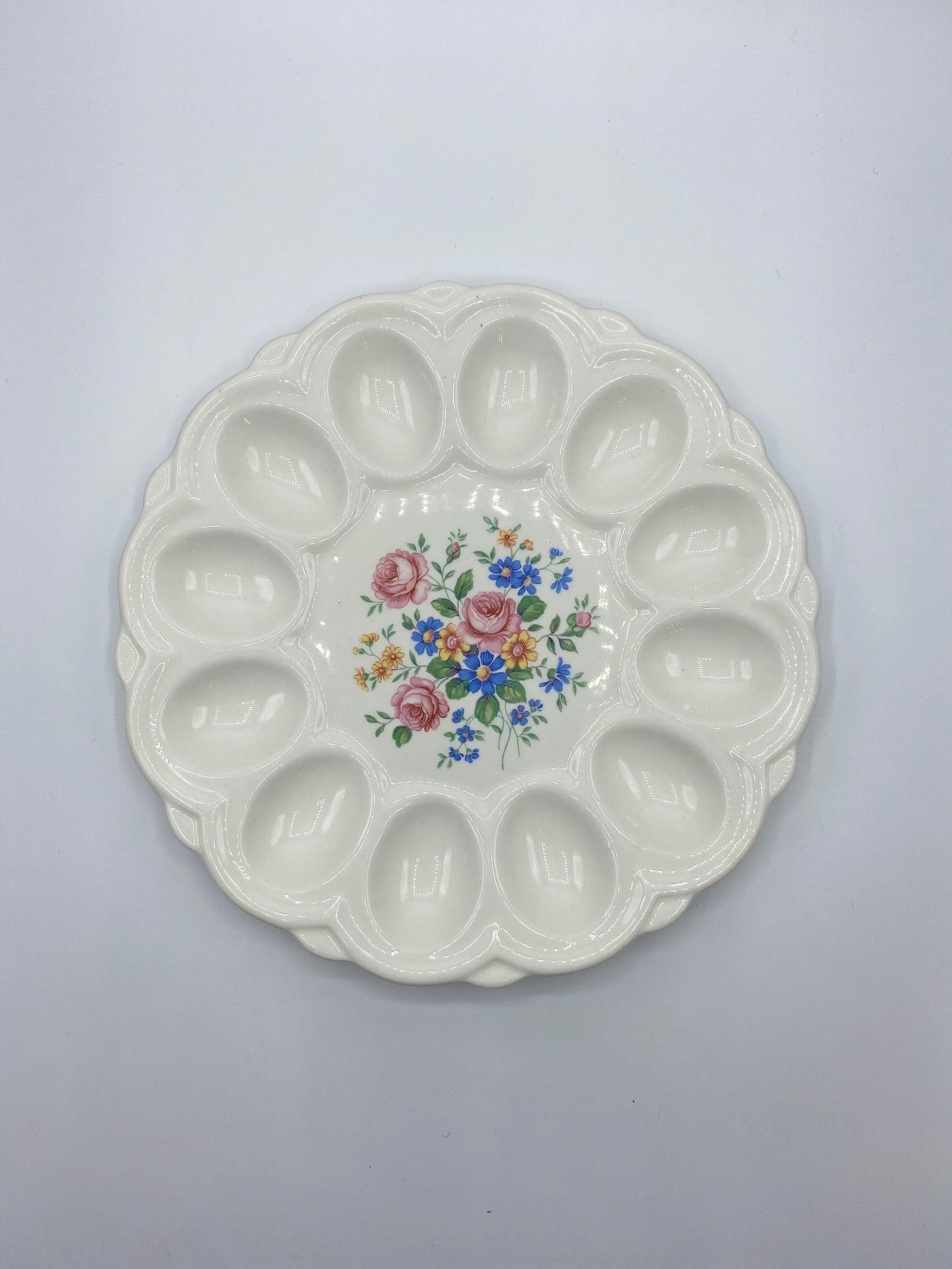 Vintage Deviled Egg Plate with Floral Design Etsy
