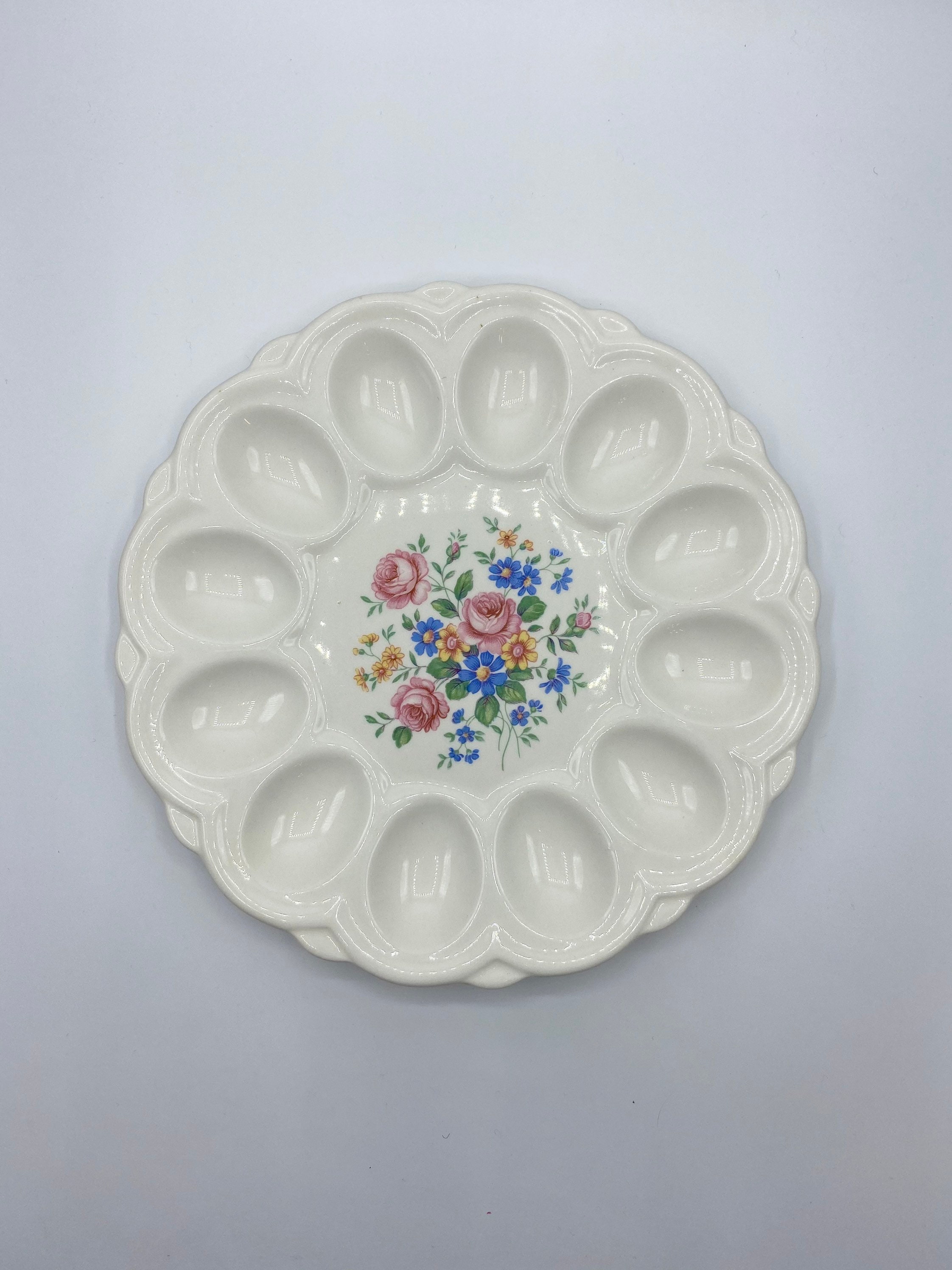 Vintage Deviled Egg Plate with Floral Design Etsy