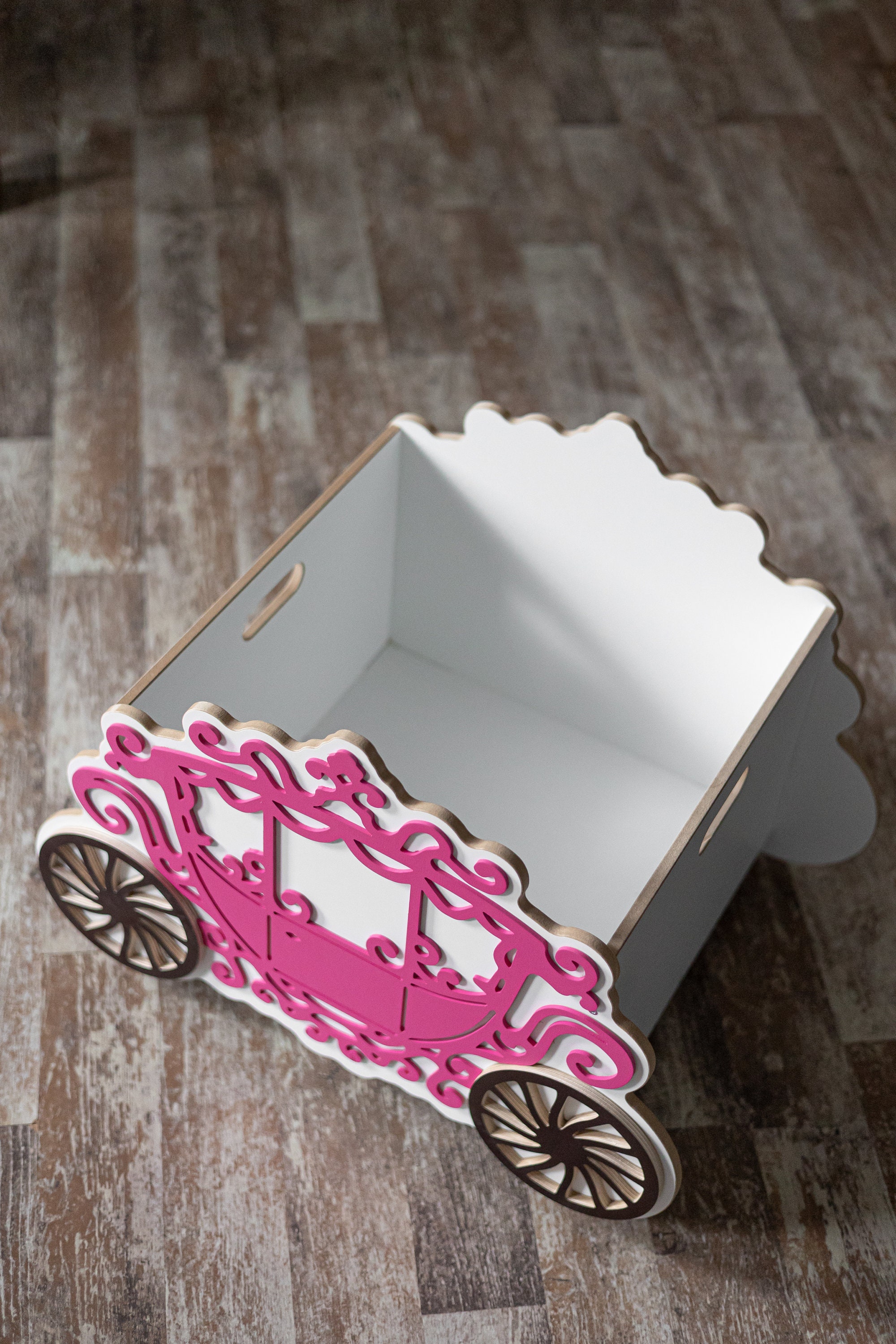 Personalized Toy Box on Wheels for Kids, Princess Carriage, Custom Name