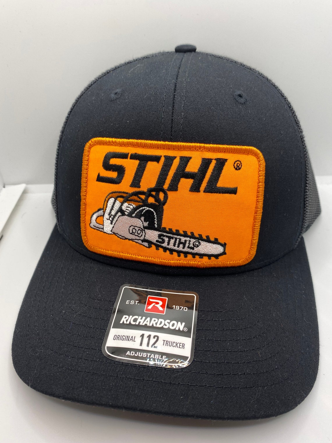 Stihl Chainsaw Black Trucker Patch Hat Richardson 112 Cap Etsy