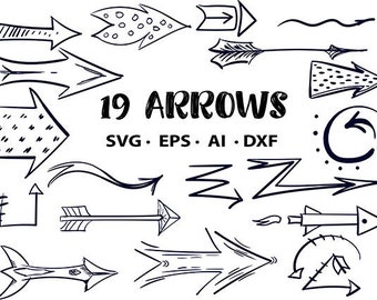 Free commercial use Arrows set svg bundle clipart hand drawn doodles dfx eps ai cutting files design vector elements cricut arrow license