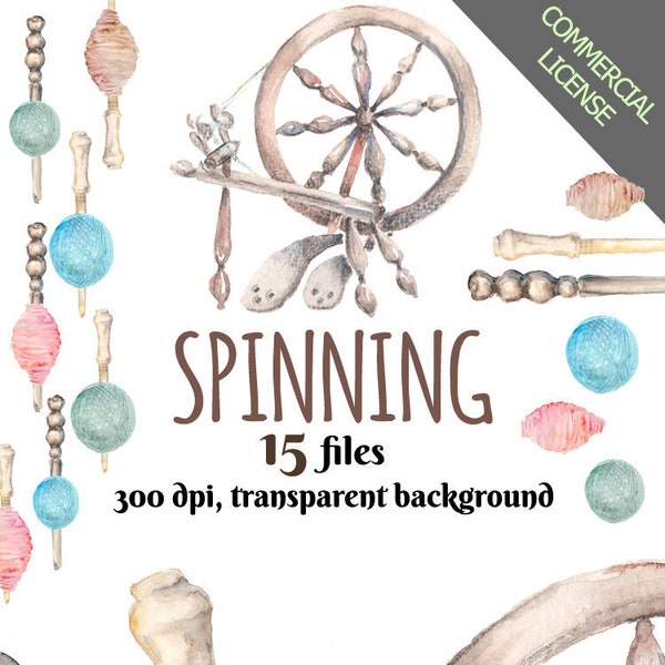 Commercial use Spinning wheel clipart yarn Nostepinne Watercolor winding hand drawn balls winder wool collage sheet Nostepinde scrapbook